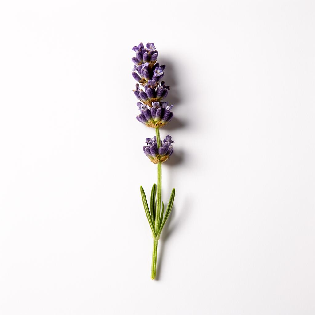 A single sprig of lavender on white